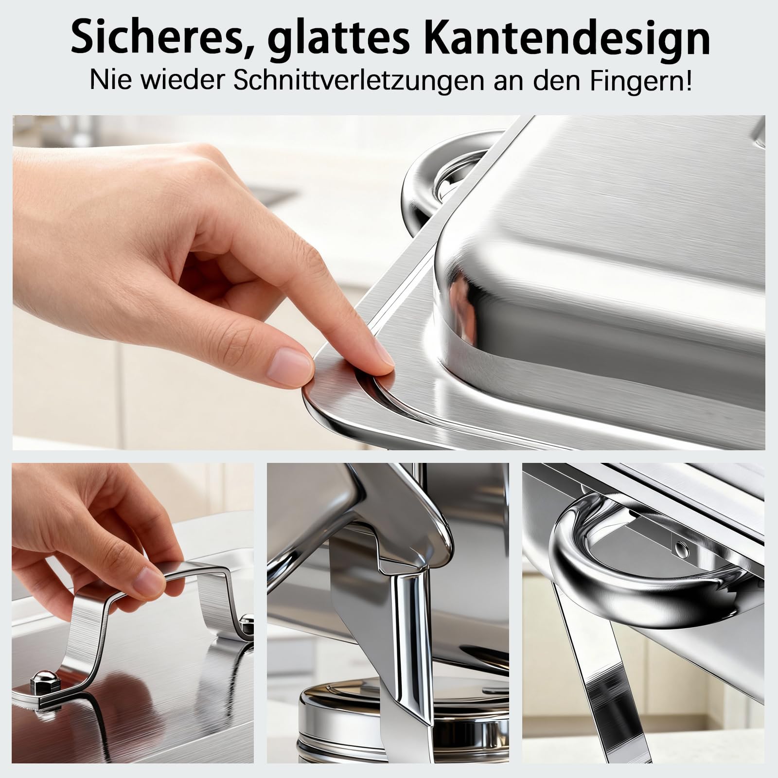Warmhaltebehälter für Buffets, 4er-Set, 9L Fassungsvermögen, Edelstahl-Buffet-Set mit 1/3-Größen-Einsatz, Warmhalteplatten mit gerolltem Rand für Partys, Hochzeiten, Geburtstage (4 Pack)