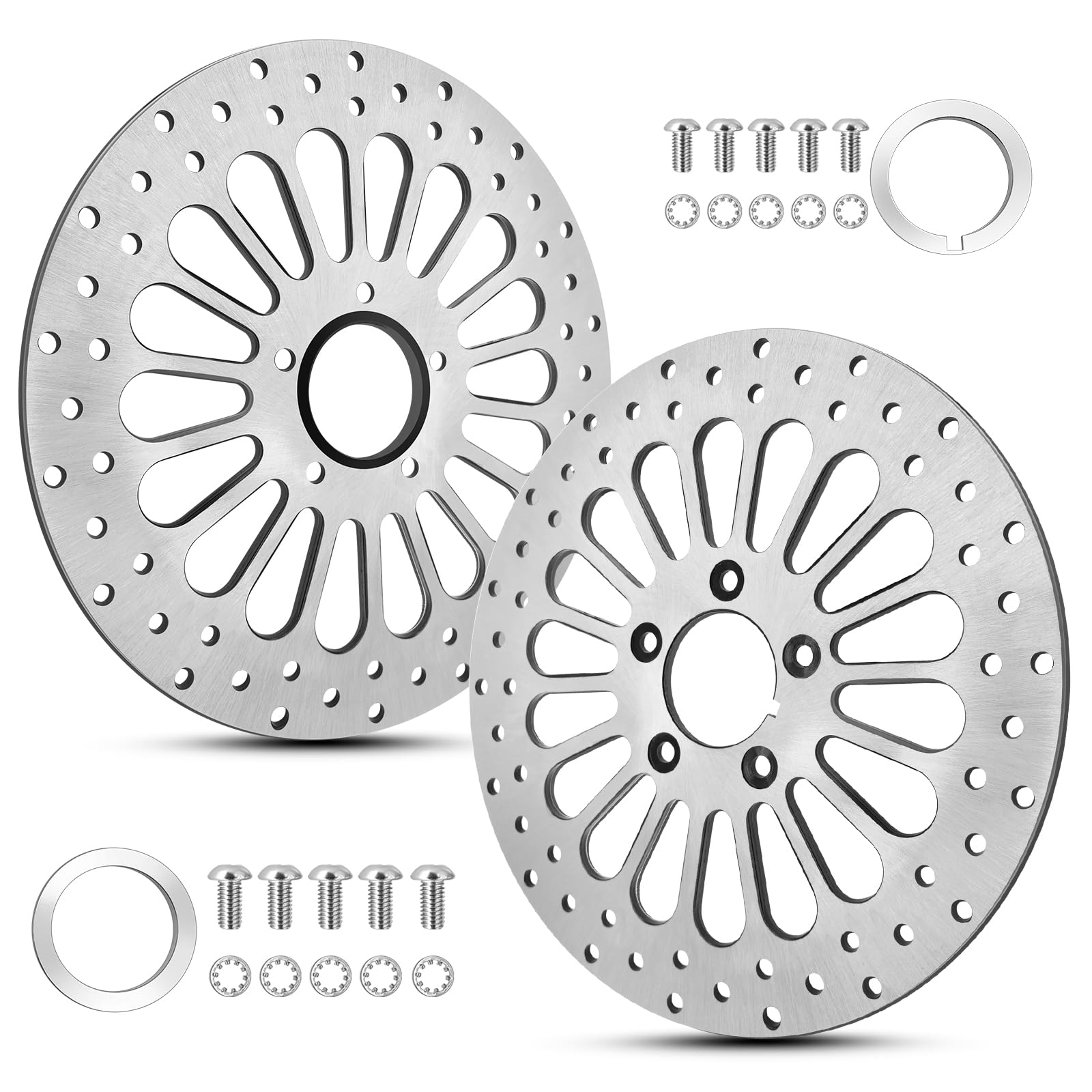 11.5'' 1 Piece Front Rotor and 1 Piece Rear Rotor Compatible with Harley Rotor Sportster1200, Dyna,Softail,Fat Boy,Super Glide,Heritage Softail,Softail Springer,Sportster 883,Brushed Finish Stainless
