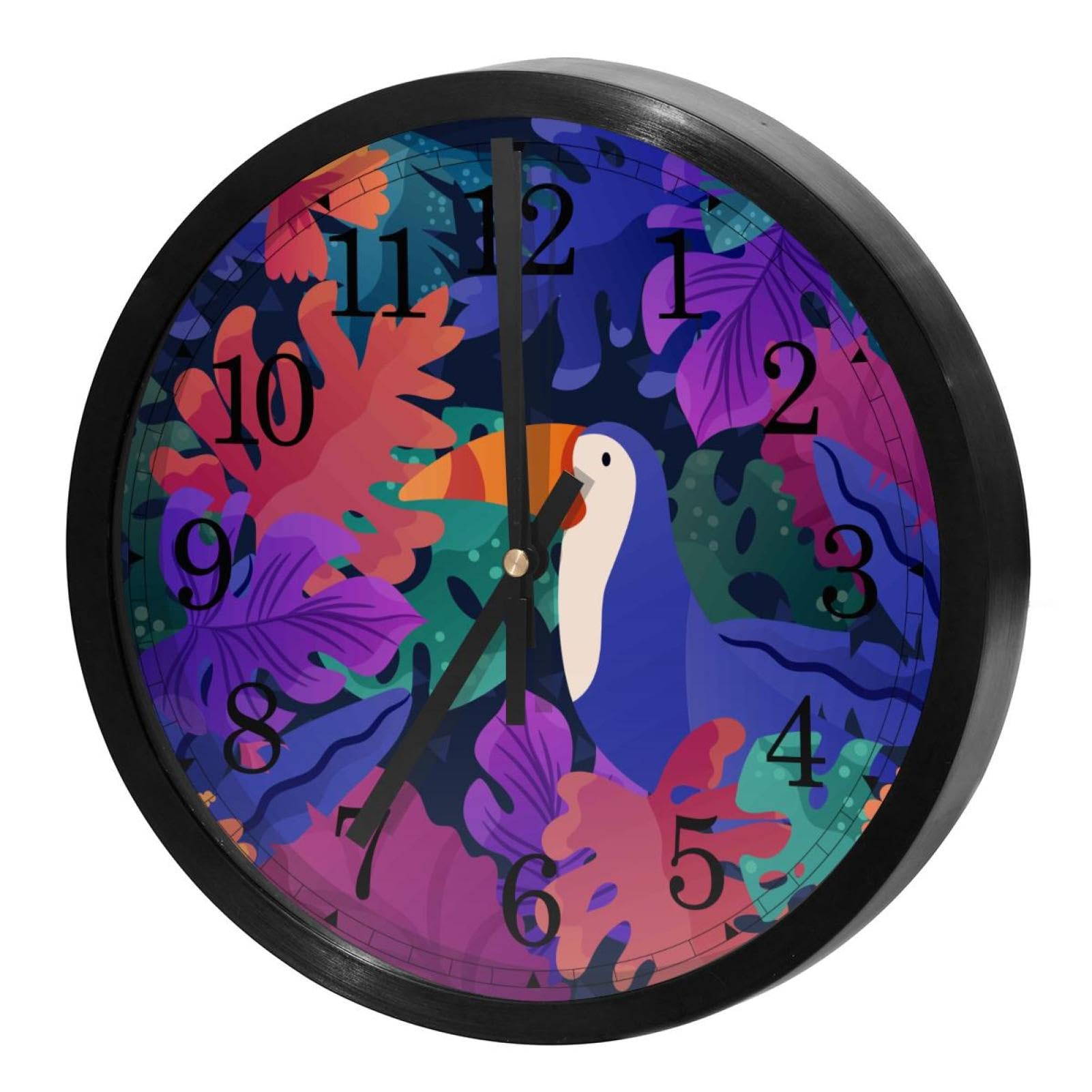 Horloge murale silencieuse à piles avec motif toucan pour la maison