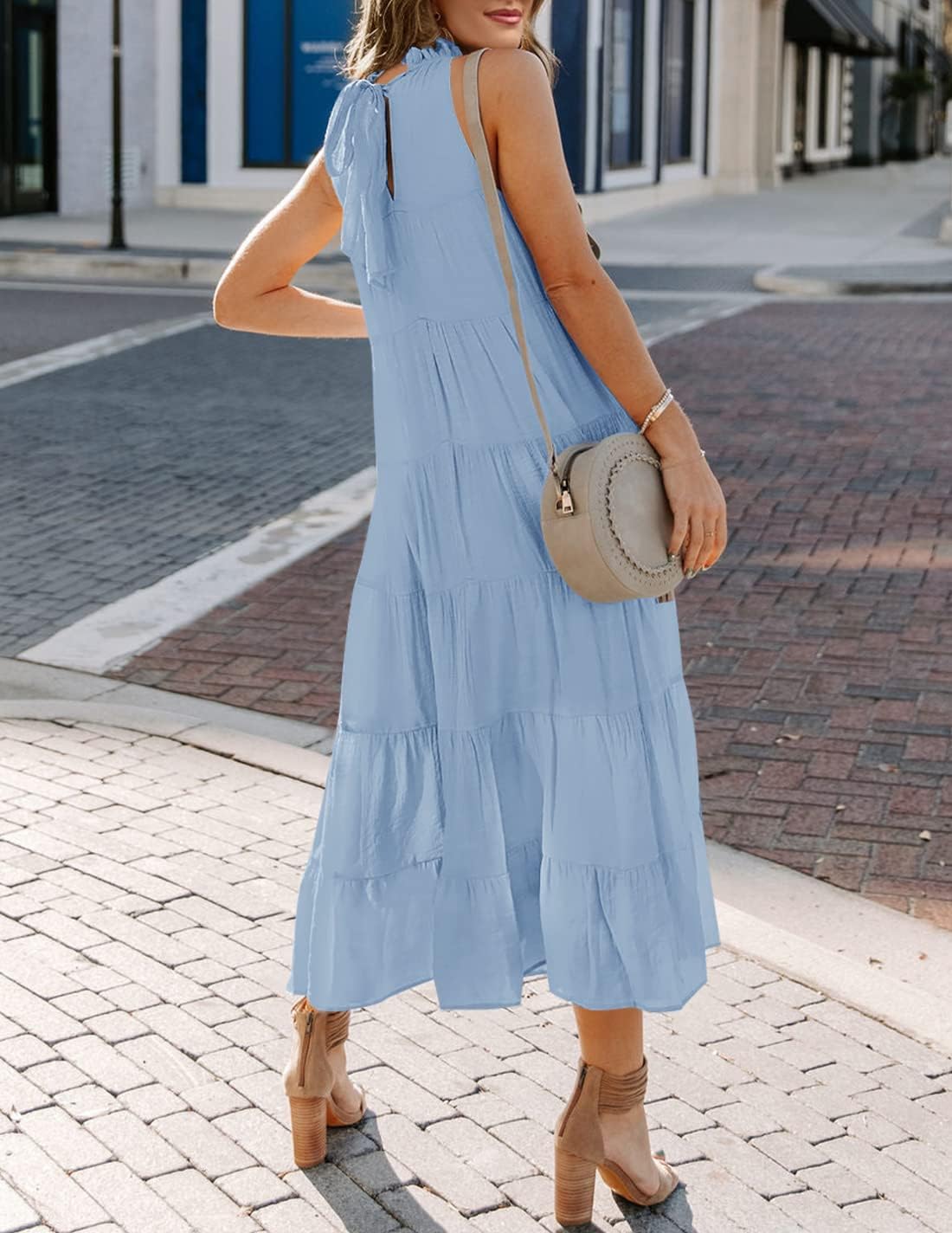 HAEOF Women's Summer Sleeveless Halter Midi Maxi Dress Casual Loose Fit Pleated Tiered Flowy Beach Vacation Long Sundress - Image 3