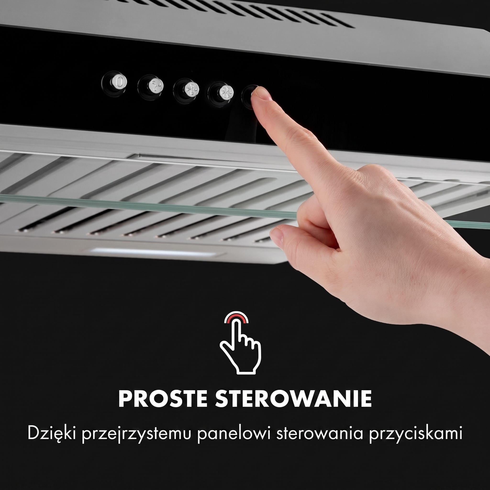 Klarstein Purista - Okap kuchenny, Okap podszafkowy, Szerokość 60 cm, Stal nierdzewna, Montaż ścienny, Oświetlenie halogenowe, Wydajność 306 m³/h, uchylny panel ze szkła, czarny