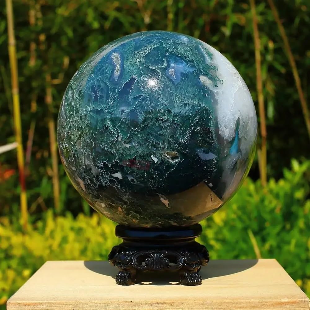 RVBLRDSE Decorative Ornaments Moss Agate Ball Crystal (Size : 800-900g) Gemstone Stone
