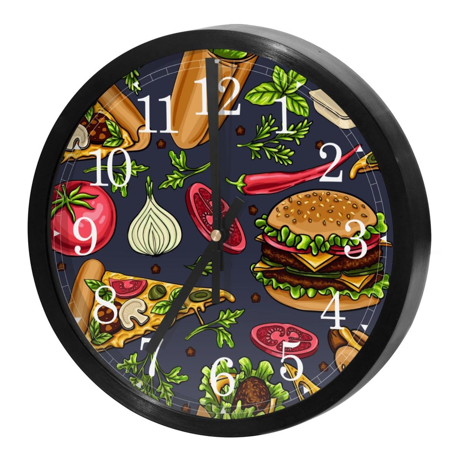 Horloge murale pour maison et cuisine au design gourmand de fast-food