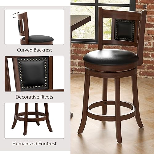 Miniatura 7 de GOFLAME Juego de 4 taburetes de bar tapizados de 25.5 pulgadas, taburetes de bar giratorios de altura de mostrador con respaldo curvado y
