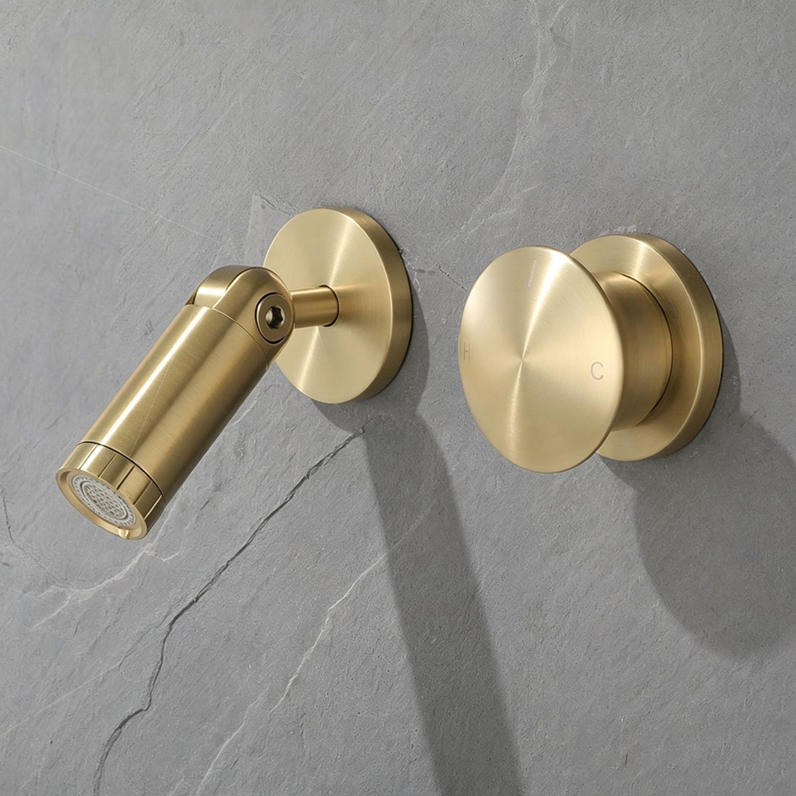 Grifo de Lavabo Empotrado con caño Giratorio, Monomando con 2 Modos, Acabado en Oro Cepillado.