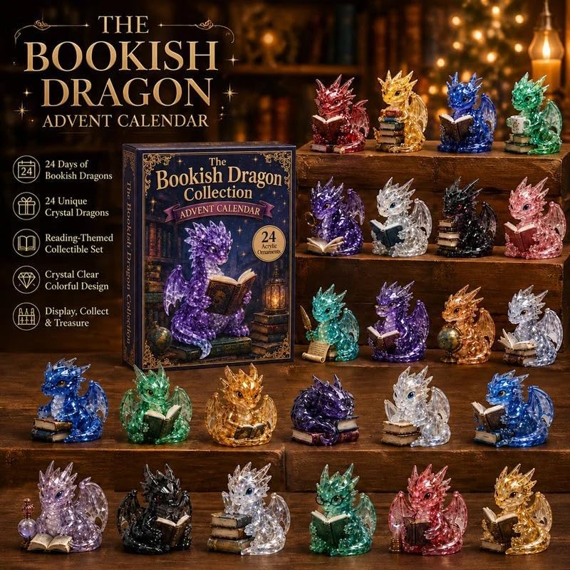 Crystal Dragon Advent Calendar - 24 Day Bookish Dragon Countdown Calendar with 24 Mini Crystal-Look Dragons, Fantasy Book Lover Gift for Adults Teens Fantasy Readers & Holiday Display, 1PC