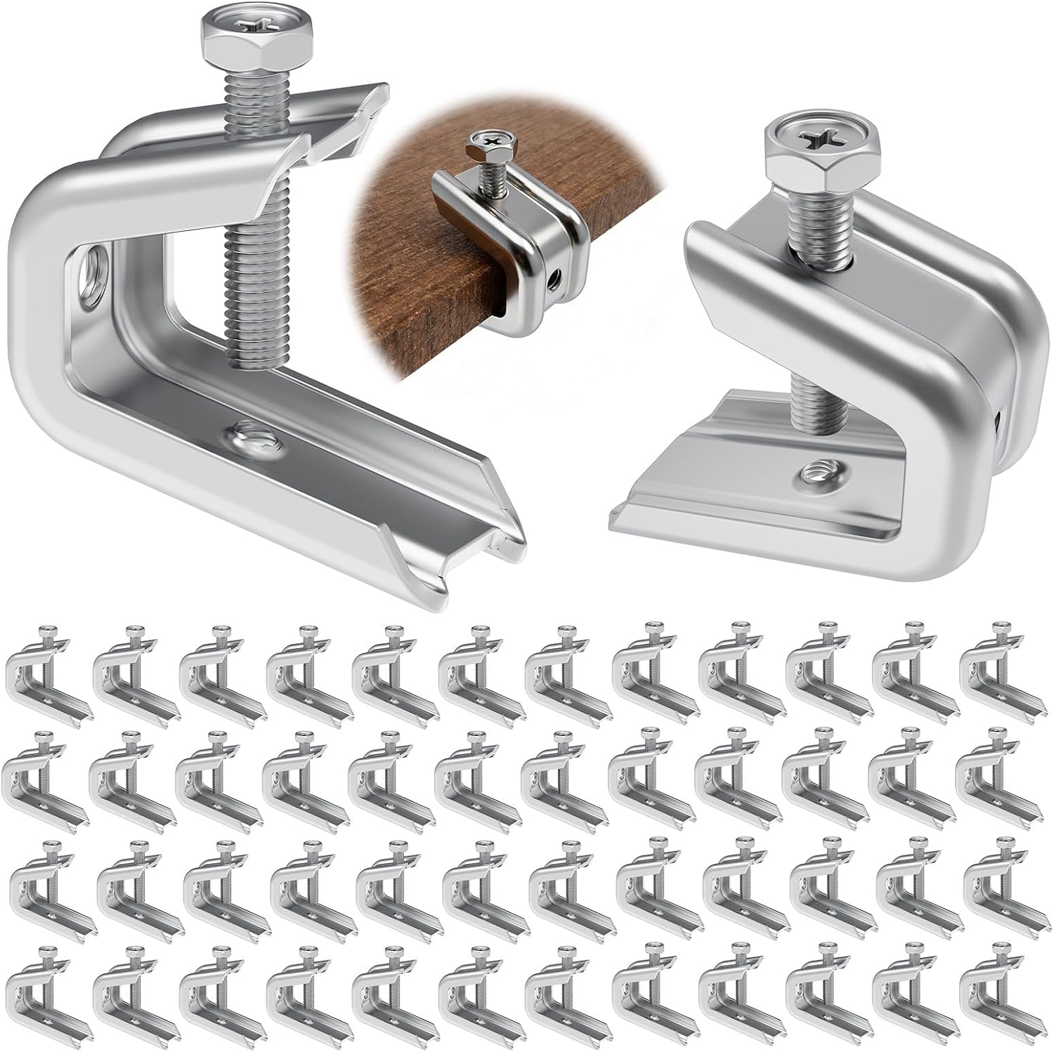 1/4" x 20 Beam Clamp Zinc Plated Steel with Harden Point Screws for 1/2 Inch Flanges & Threaded Wire Ring 50 Pack