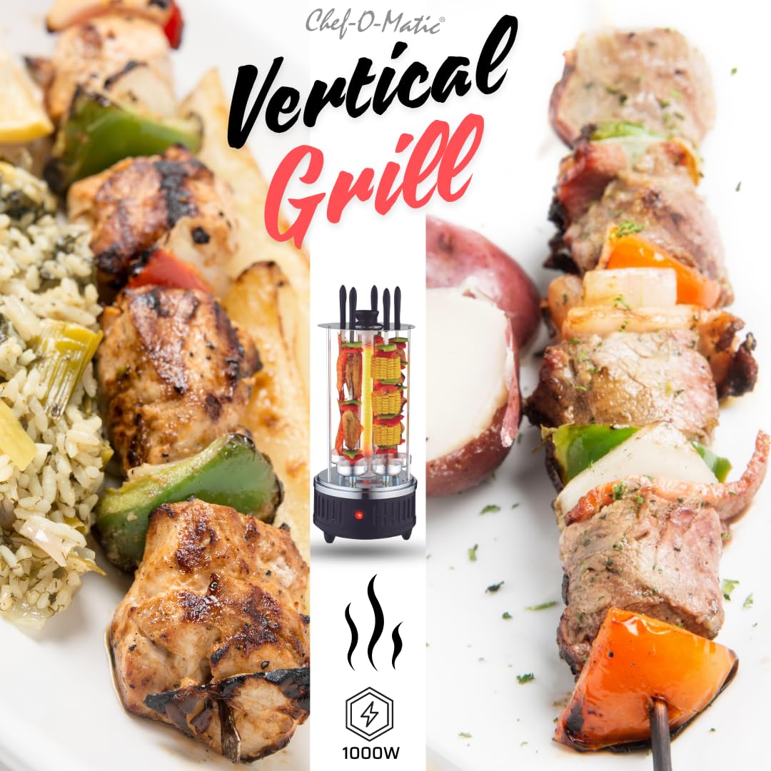 Vertical Gril, Rôtissoire verticalee, 1000w, capacité pour 6 brochettes. Rotation automatique à 360º, facile à nettoyer, Barbecue, Four électrique, brochettes, Kebab