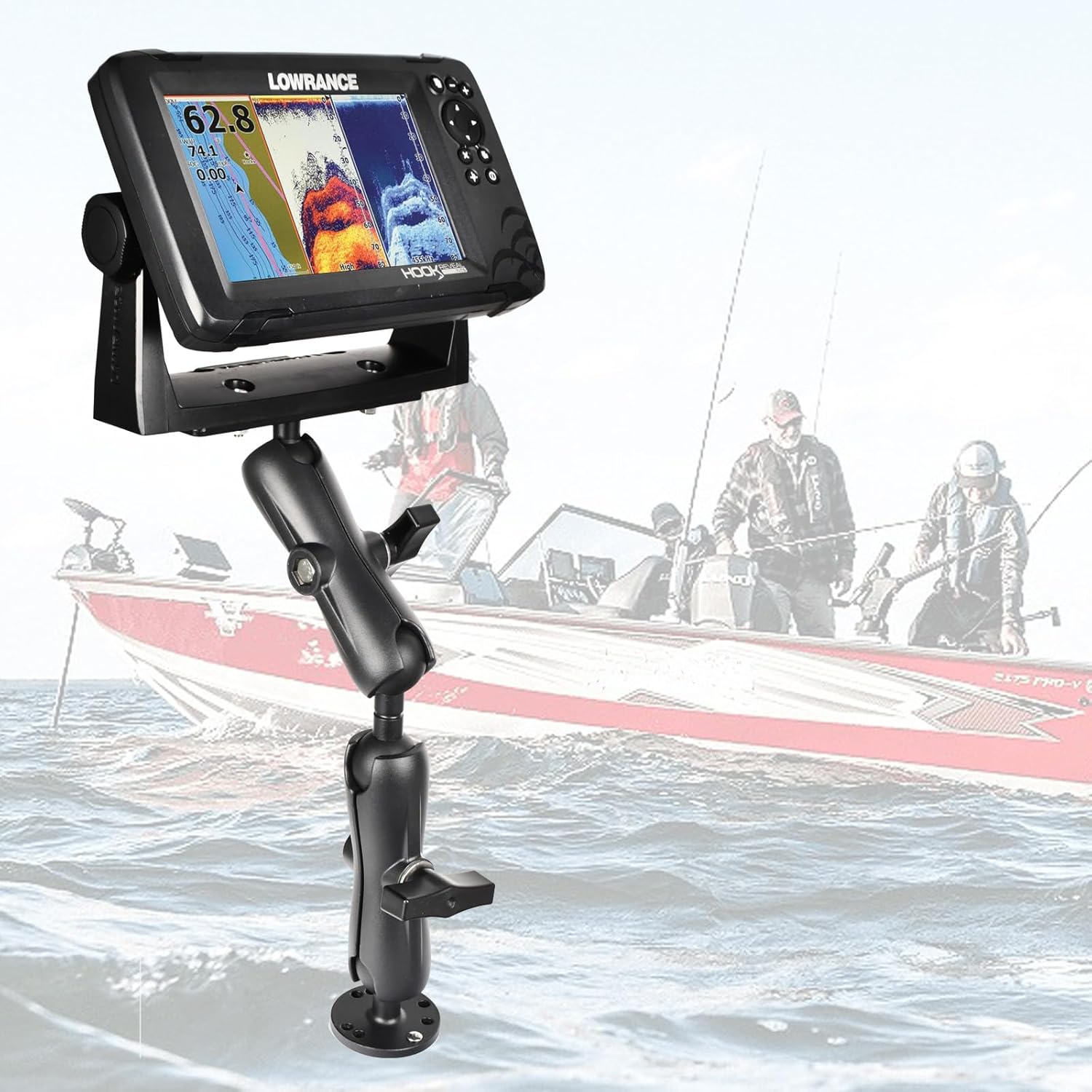 Aluminum Fish Finder Mount with 1.5'' Ball, 14.76'' Dual Rod Extended Arm for Longer Lengths, Marine Electronic Mount for Garmin, Lowrance, Raymarine,Compatible with RAM C-Size Kit 3 71RcRdzR2AL. AC SL1500