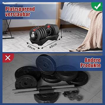 DH FitLife Verstellbare Kurzhantel 18/24 kg 12 Gewichtsstufen 12 in 1 Hantel Einzelhantel oder Hantelset Adjustable Dumbbell für Krafttraining zuhause