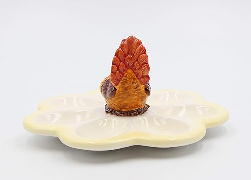 Miniatura 4 de Cosmos Gifts Plato de cerámica fina para huevos de gallina gallo, 7 14 pulgadas de profundidad x 3-12 pulgadas de alto