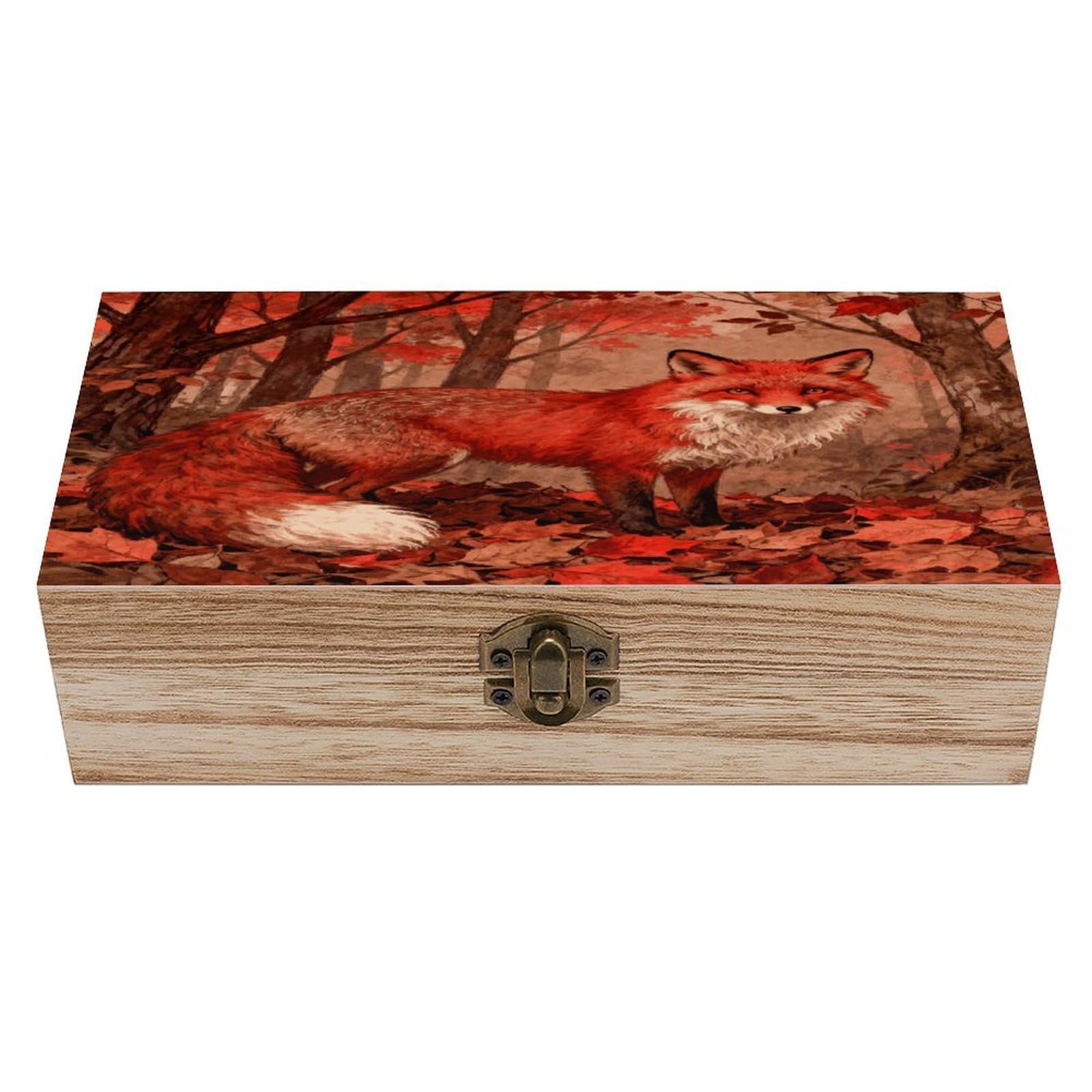VstaDank Maple Forest Red Fox Wooden Storage Box with Hinged Lid Natural Wooden Box Beautifully Keepsake Boxes Vintage Wood Boxes Jewelry Organizer Trinket Storage Chest Unique Gift