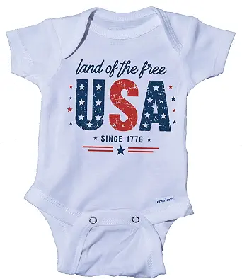 Land of the Free USA Onesie - Patriotic Baby Bodysuit (1776 Freedom)