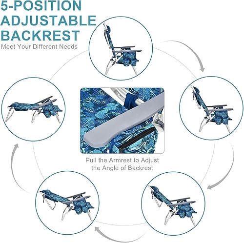 Miniatura 4 de COSTWAY Juego de sillas de playa tipo mochila, 3 piezas, sillas de camping portátiles con soporte para tazas, bolsa de hielo, sillas reclinables al