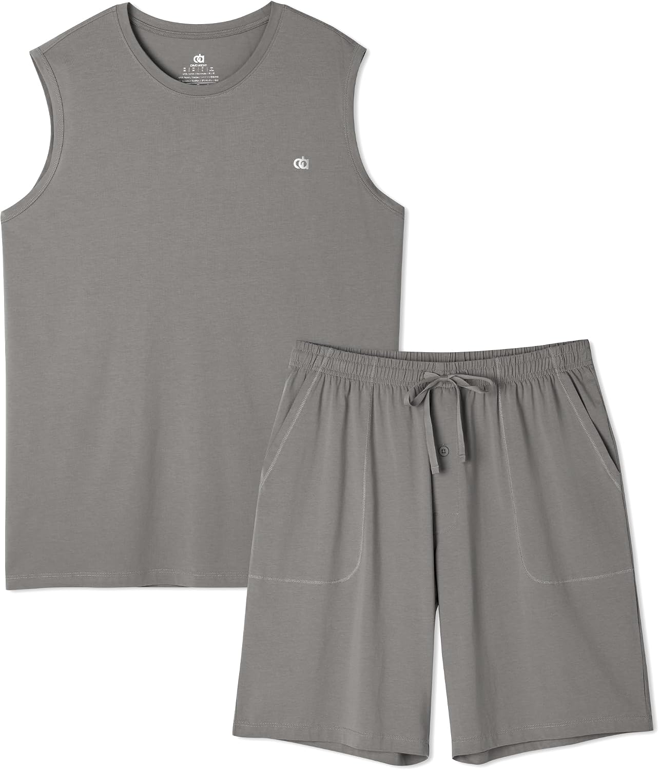 DAVID ARCHY Men's Pajama Set with Tank Top and Shorts | Cooling, Soft, Smooth, Lightweight, Pockets, Summer Nights, Relaxed Fit, Sleep