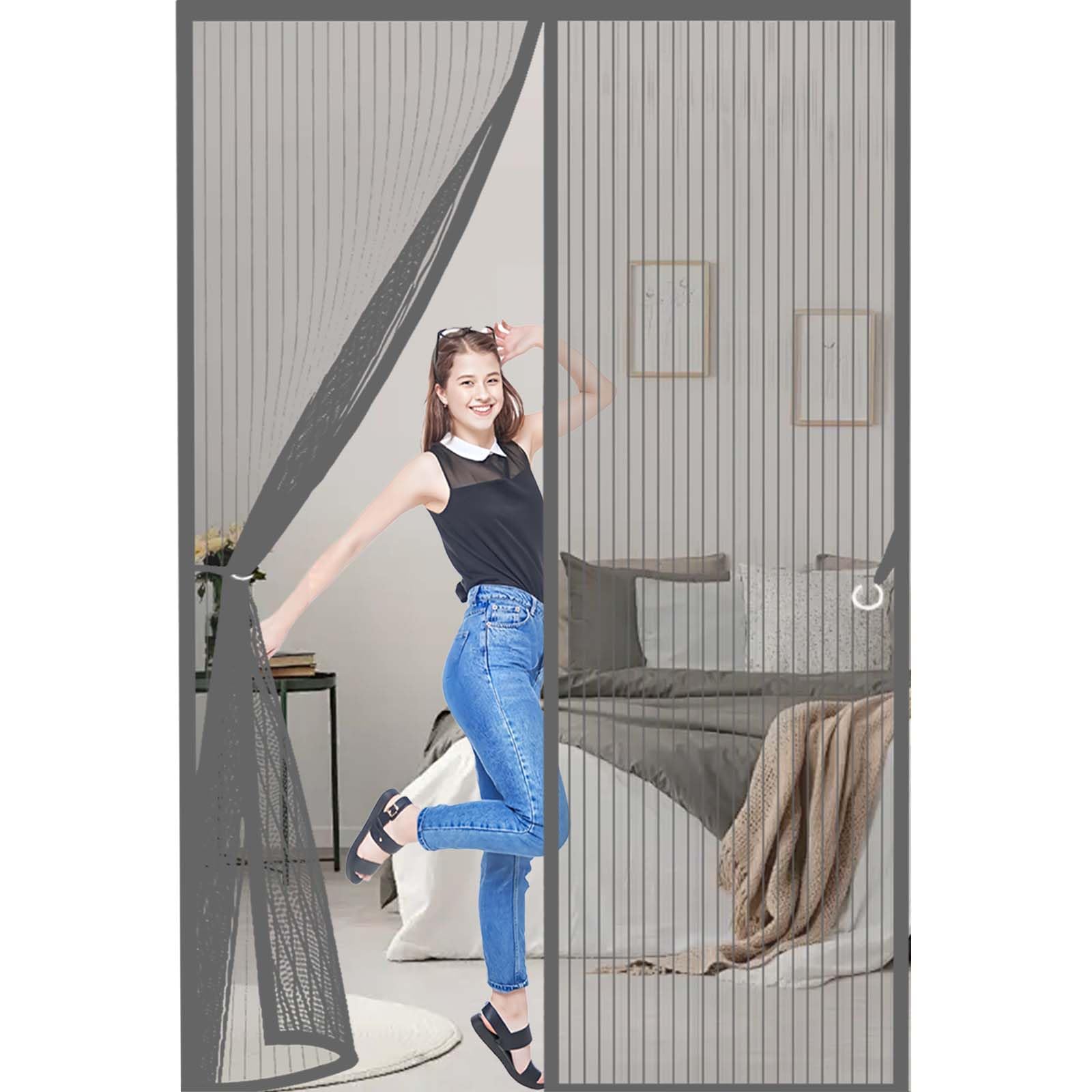Feijdon Grey Magnetic Fly Screen Door 130X195cm(Widthxhigh) Powerful Magnets And Full Frame Magic Tape, No Drill Installation Screen Doors With Magnets Hundreds Of Sizes, Lets Fresh Air In,