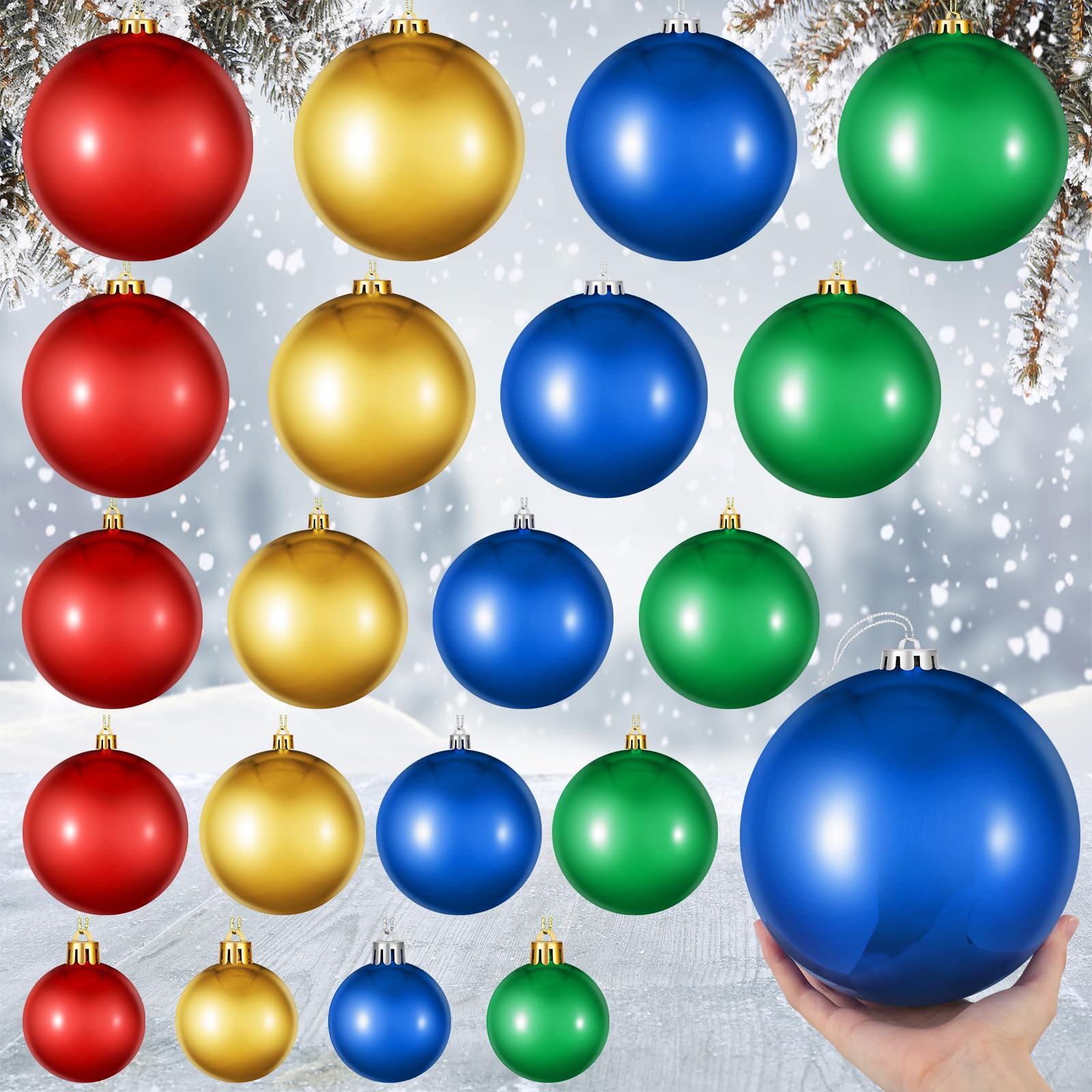 40 Pcs Christmas Ball Ornaments 6 Inch 4 Inch 2 Inch 1.6 Inch 1.2 Inch Colored Waterproof Plastic Hanging Decorative with Rope Shiny Christmas Tree Decor for Xmas Outdoor Holiday Party