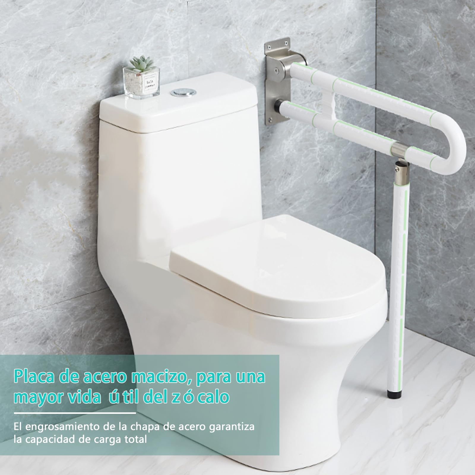 Pasamanos para el cuidado del inodoro, pasamanos de baño, antideslizantes, antiinclinación, sin electricidad estática, mango luminoso, rodamiento de 300 kg (Blanco, 60cm con patas)