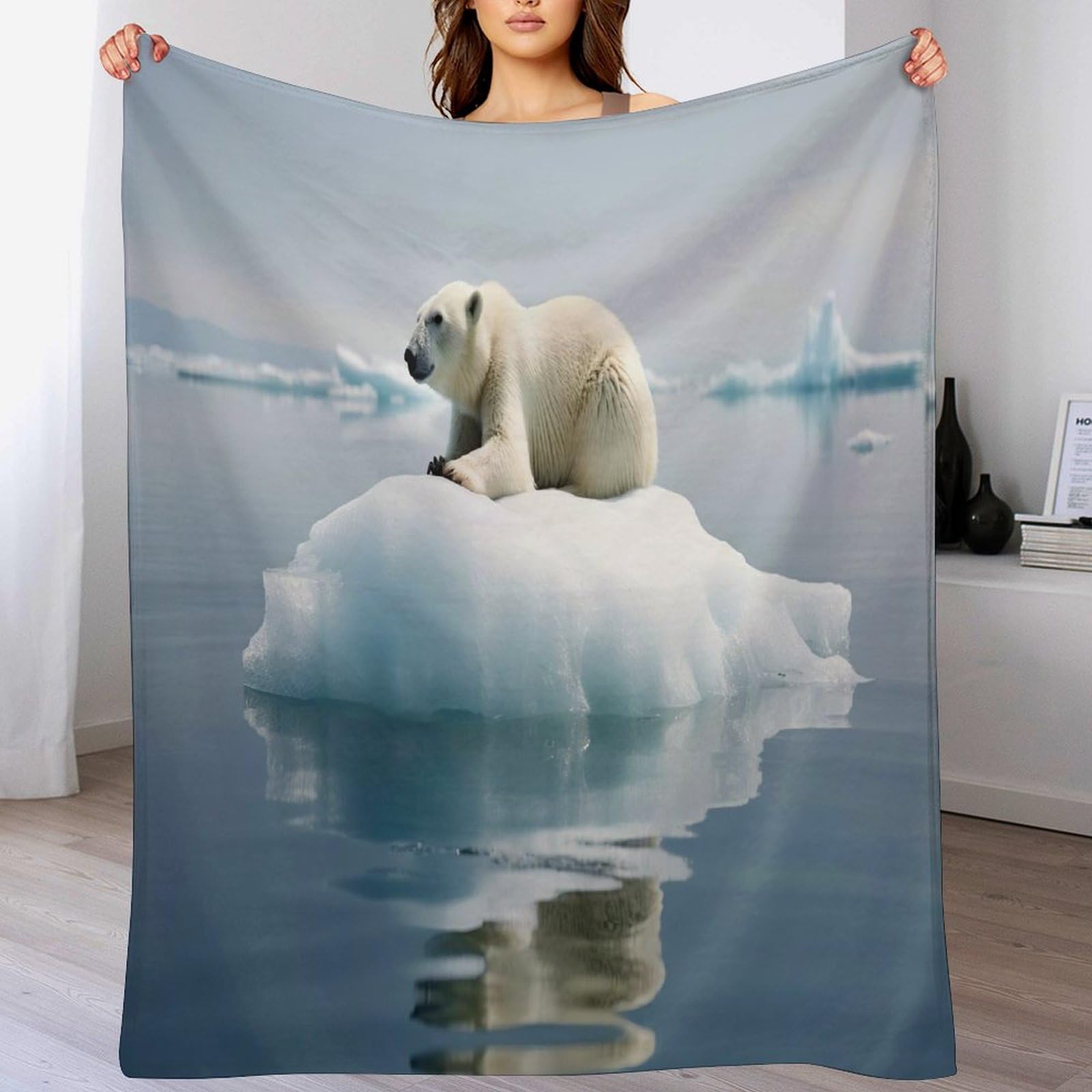 Couverture chaude en flannel anti-froid plaid molleton ours polaire pour lit 130x150