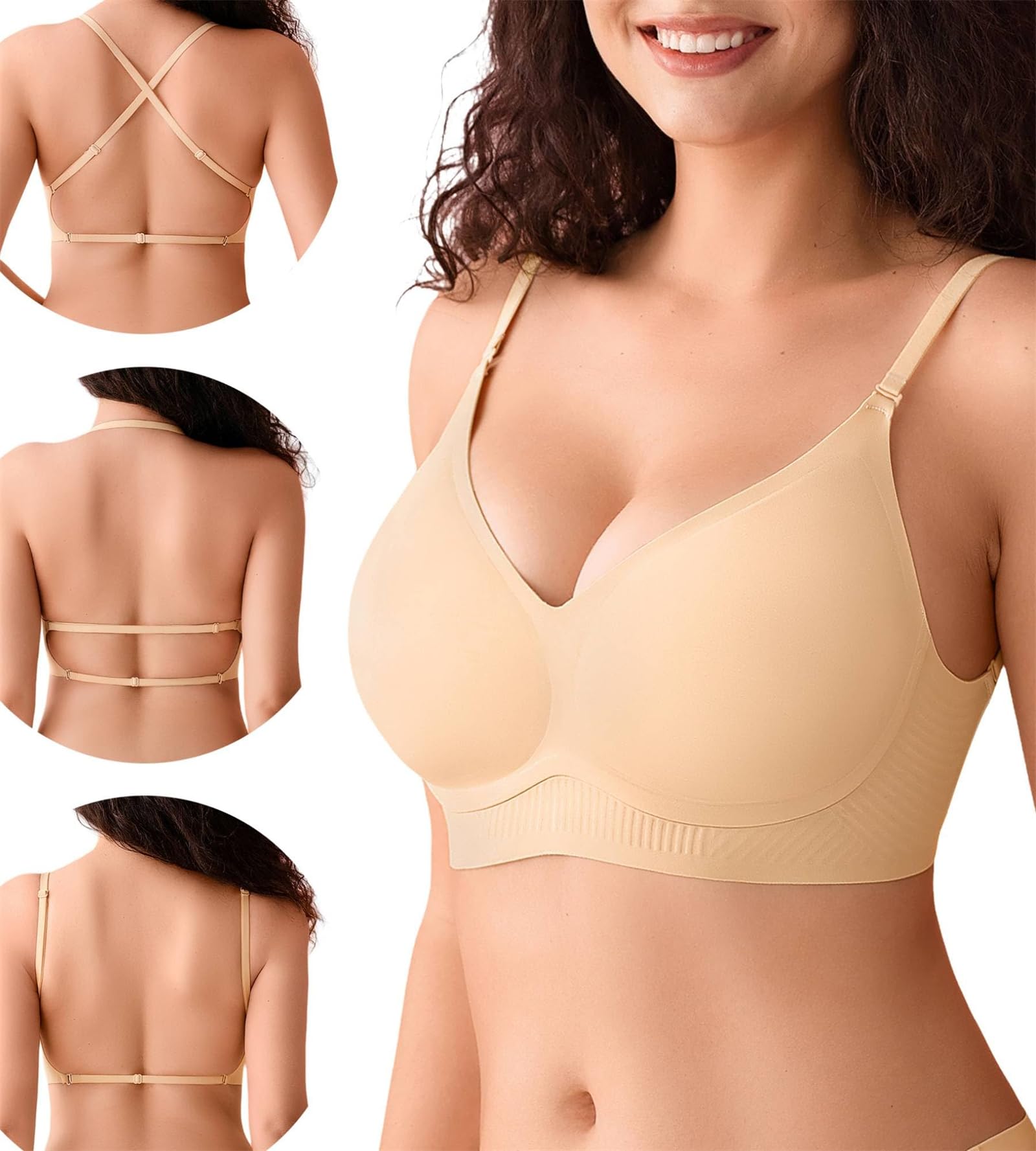 Brasier sin costuras de espalda baja para mujer, sin costuras, escote