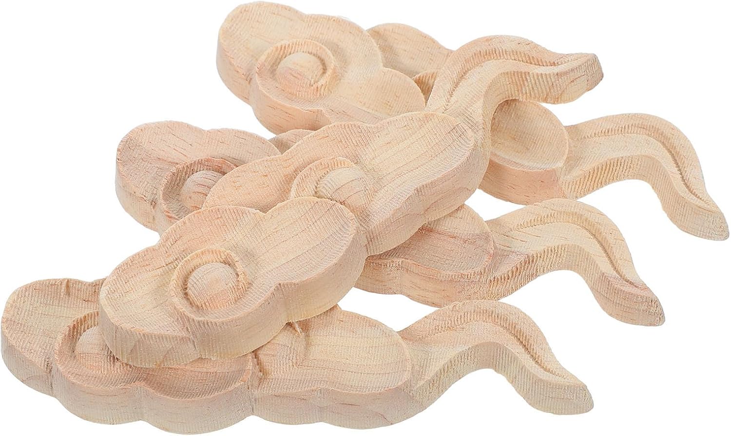 4pcs Carved Wood Cloud Onlay Applique for Cabinets 9.50cm Brown