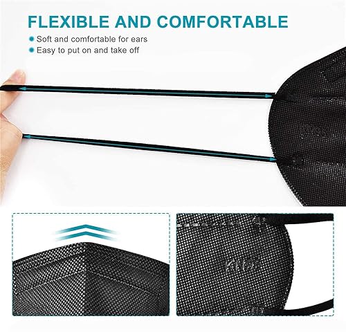 Miniatura 8 de KN95 Máscaras faciales Negro máscaras de seguridad con 5 capas para polvo con filtro de eficiencia 95 transpirable bucles elásticos para el oído 100