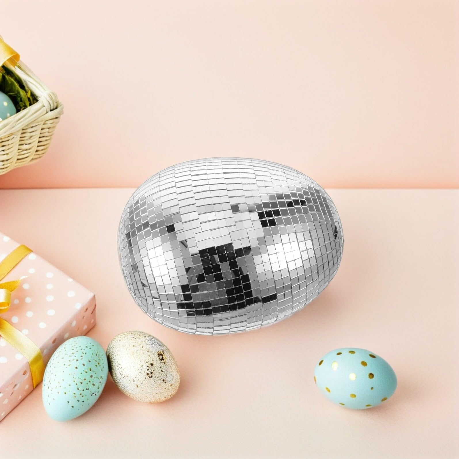 Beavorty Uovo Specchio da Discoteca Argento Decorazione Pasquale in Vetro Leggero Riutilizzabile per Eventi Giardino e Feste Effetto Riflettente Unico e Creativo