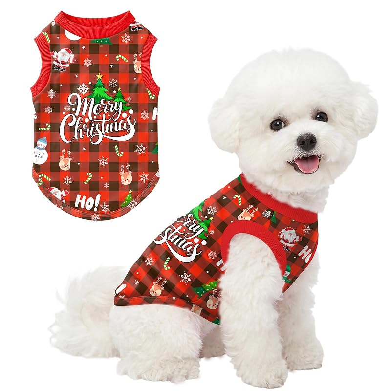 Camisa natalina sem mangas para cães Ruirichfun, tamanho Grande (peito de 48 cm)