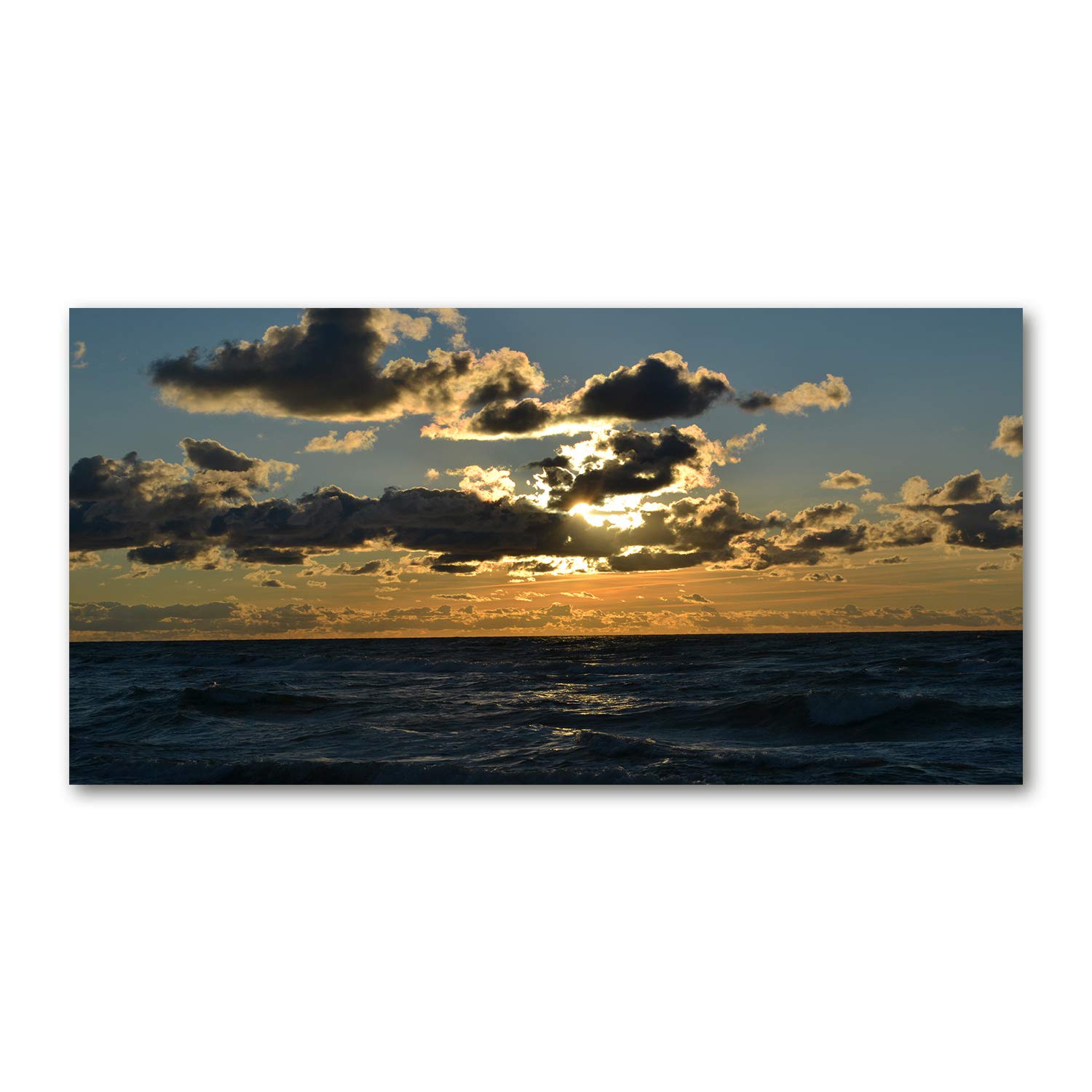 Tulup Yellow Glass Picture Wall Art - 100X50cm - Tempered Glass Decoration - Print For Living Room Bedroom - Toughened Glass Image - Glass Picture Wall Art - Sunset By The Sea