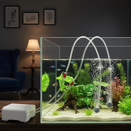 Miniatura 6 de FEDOUR Bomba de aire para acuario de 80 GPH, bomba de oxígeno ultra silenciosa para peces y tortugas de hasta 120 galones, potente burbujeador de
