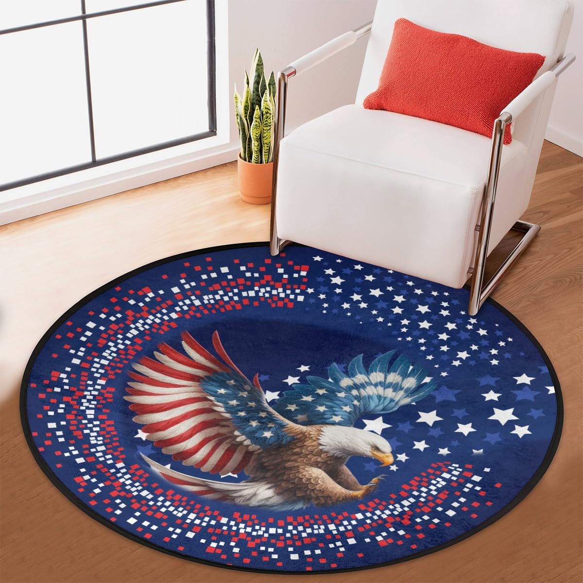 Round Rug 3ft Flag Eagle Indoor Circle Area Circle Rugs Washable Non-Slip Bedside Indoor Doormat for Living Room Bedroom Playroom Nursery Room Decor Carpet Mat Splat Mat for High Chair