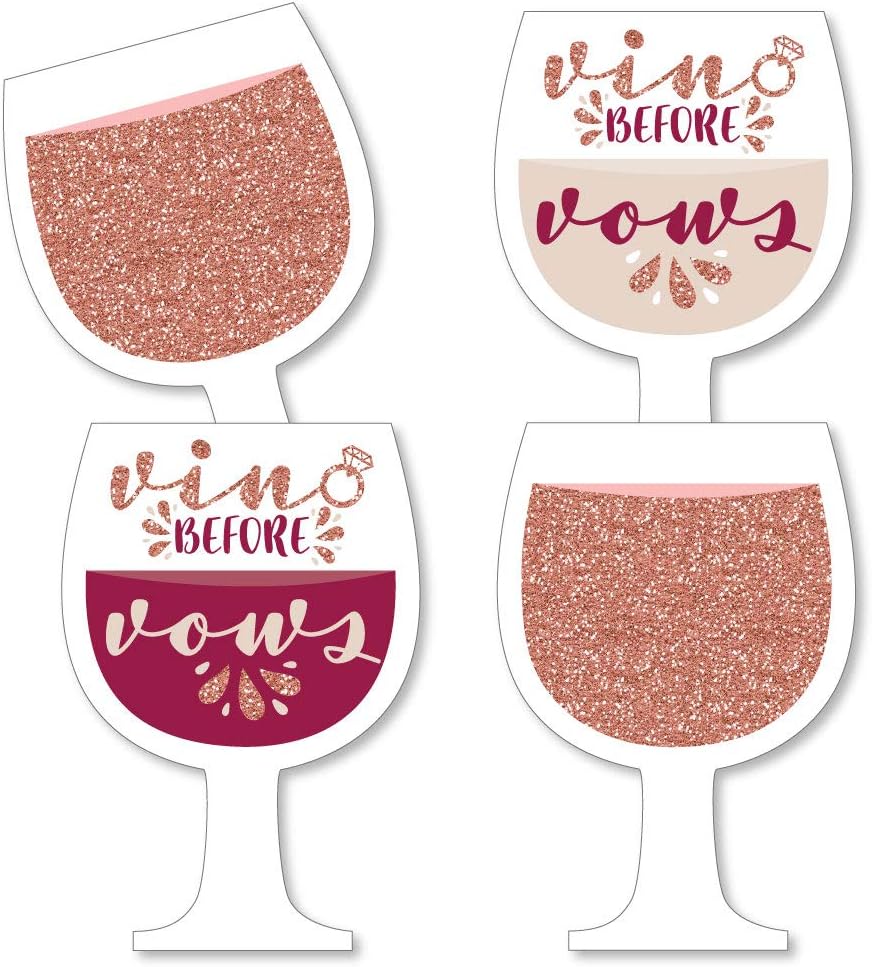 Vino Before Vows - Wine Glass Decorations DIY Winery Bridal Shower or Bachelorette Party Essentials - Set of 20