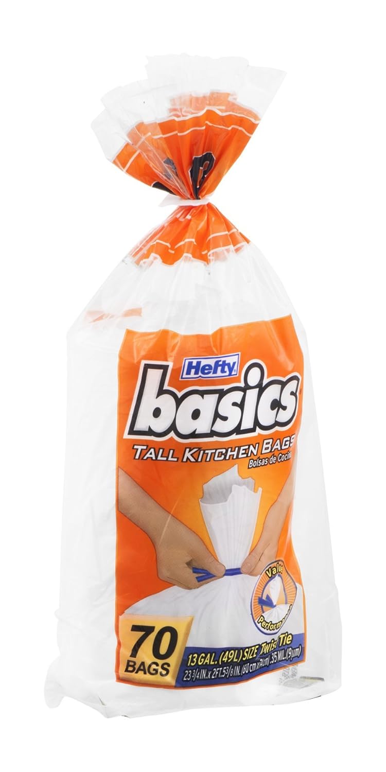 Hefty E50370 13 Gallon Basics Tall Kitchen Bags 70 Count