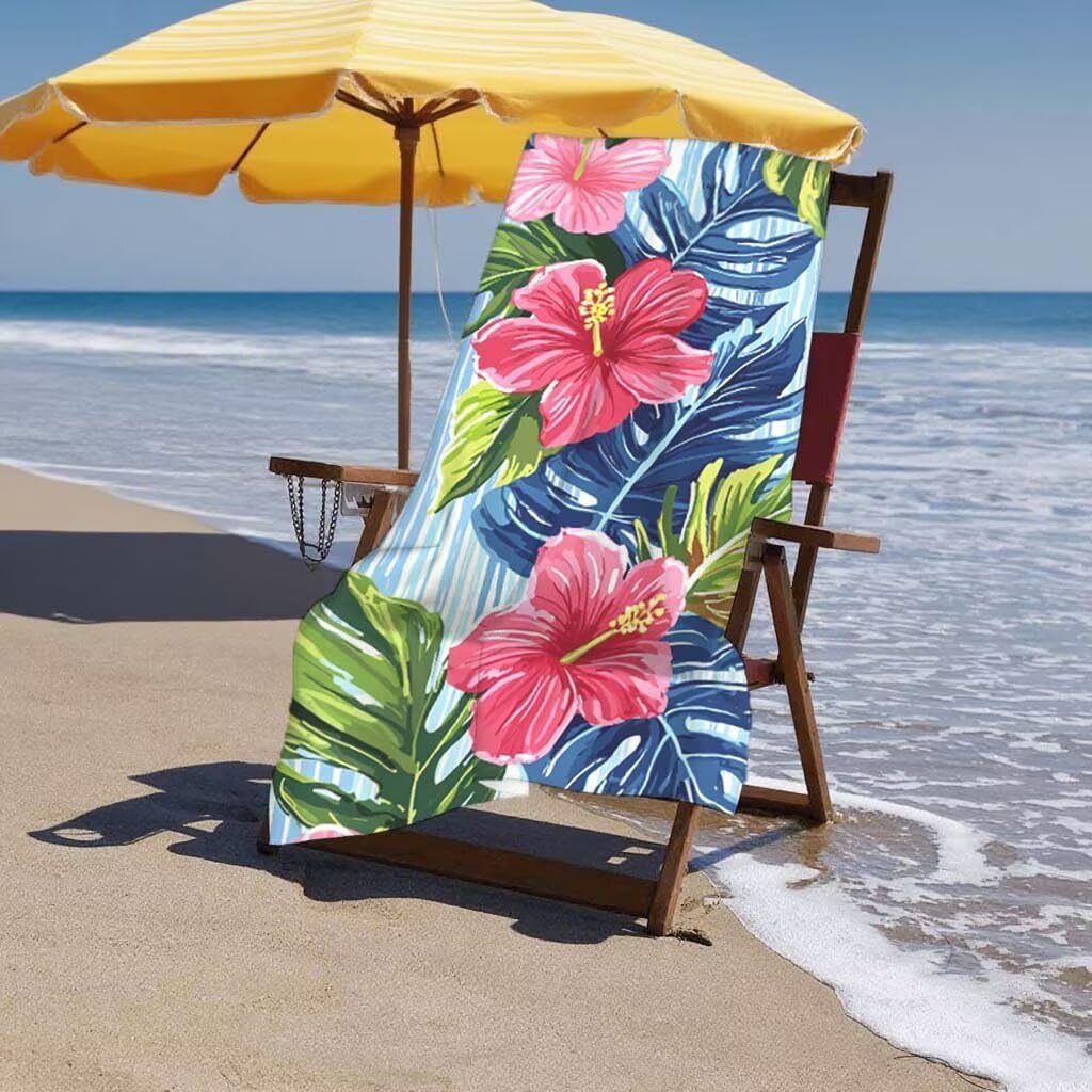 Telo Mare XXL 220x100cm/35x70cm, 2 Set Telo Mare Microfibra Fiore Asciugamano Palestra Uomo, Antisabbia, Leggero, Asciugatura Rapida, Teli da Spiaggia Grandi Accessori per Camping Natation Yoga F-54