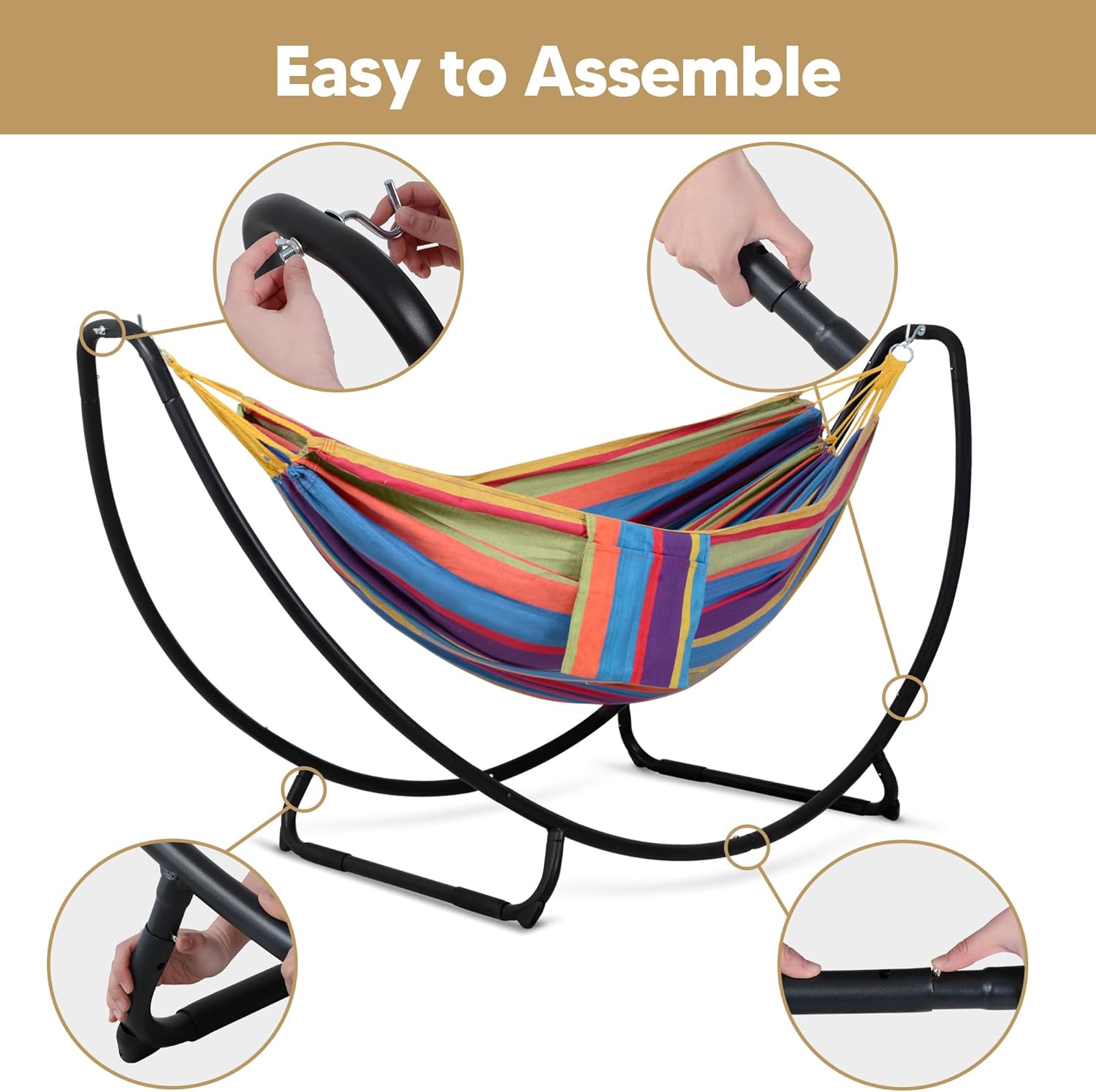 SUNCREAT Portable Space Saving Hammock with Stand, Two Person Hammock with Stand Included, Patent Pending, Rainbow