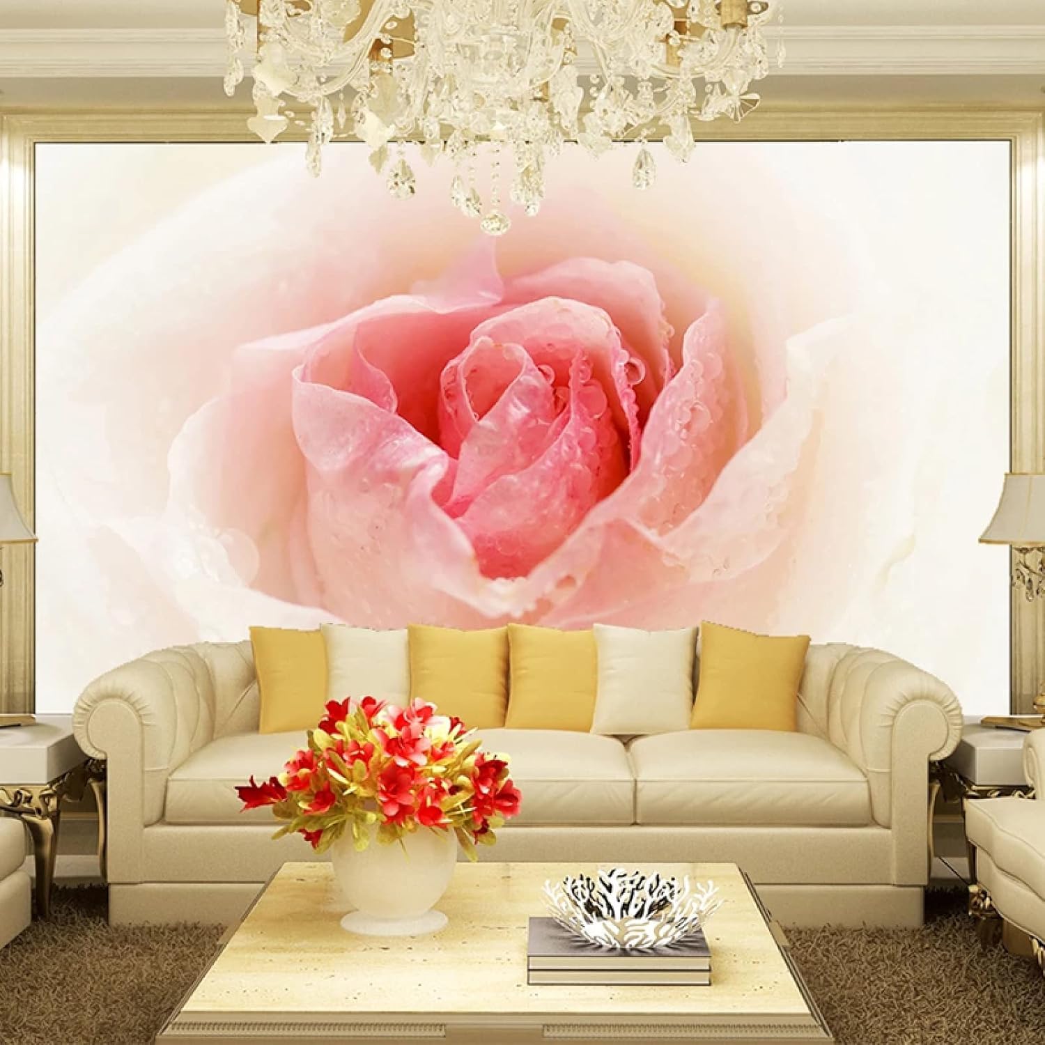 Papier Peint 3D Roses Décoratif pour Masquer et Sublimer un Mur Terne