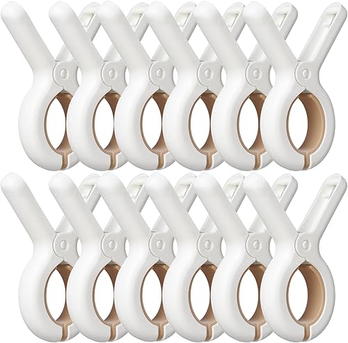 Paquete de 12 pinzas de ropa de plástico con resortes fuertes antioxidantes, clips de alta resistencia para toallas de playa, pinzas para ropa para