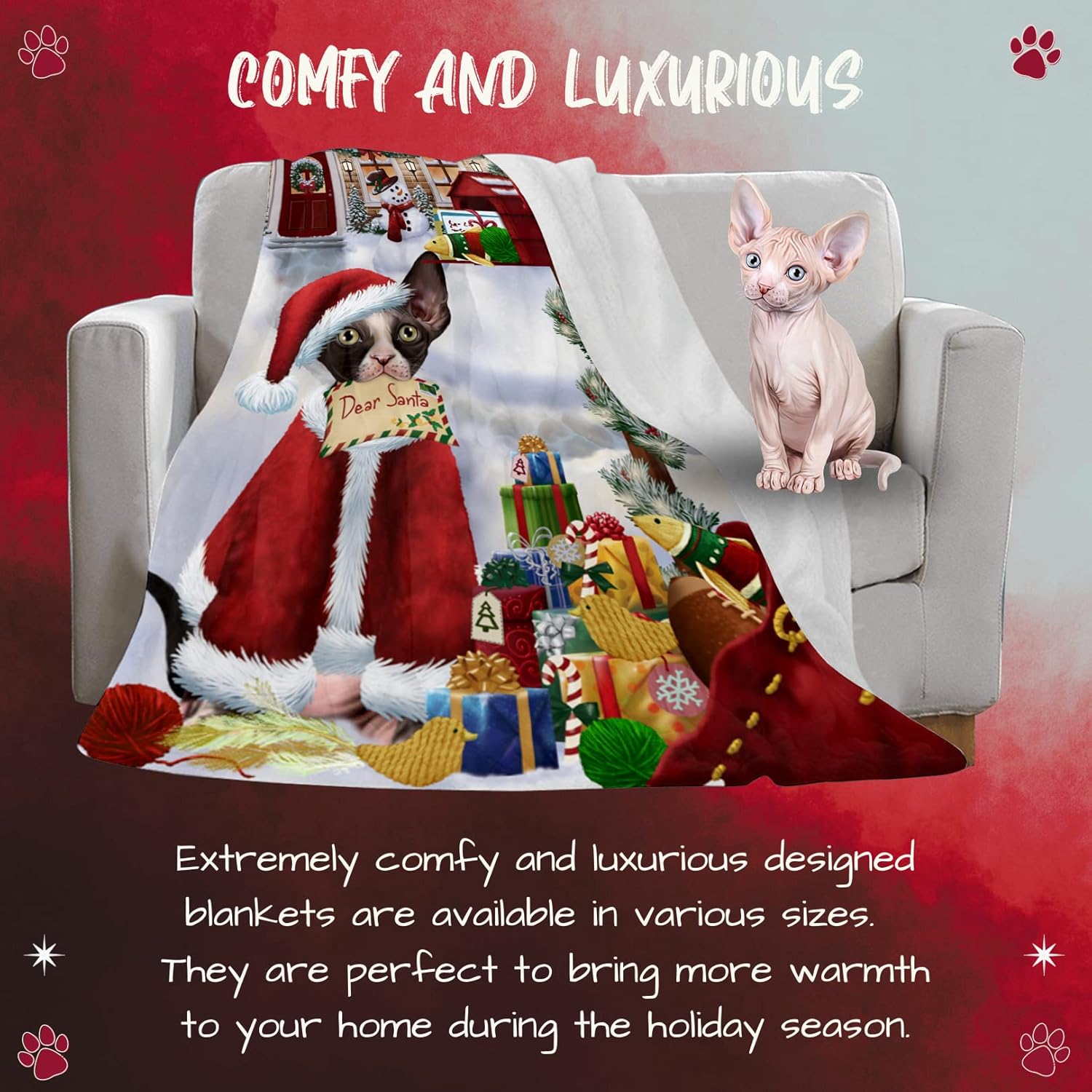 Doggie of the Day Sphynx Cat Blanket - Dear Santa Letter Christmas - Super Soft & Warm Pet Theme for Sofa or Bed, Warm Fleece, Sherpa or Woven Material BLNKT158260 (60x80 Fleece)