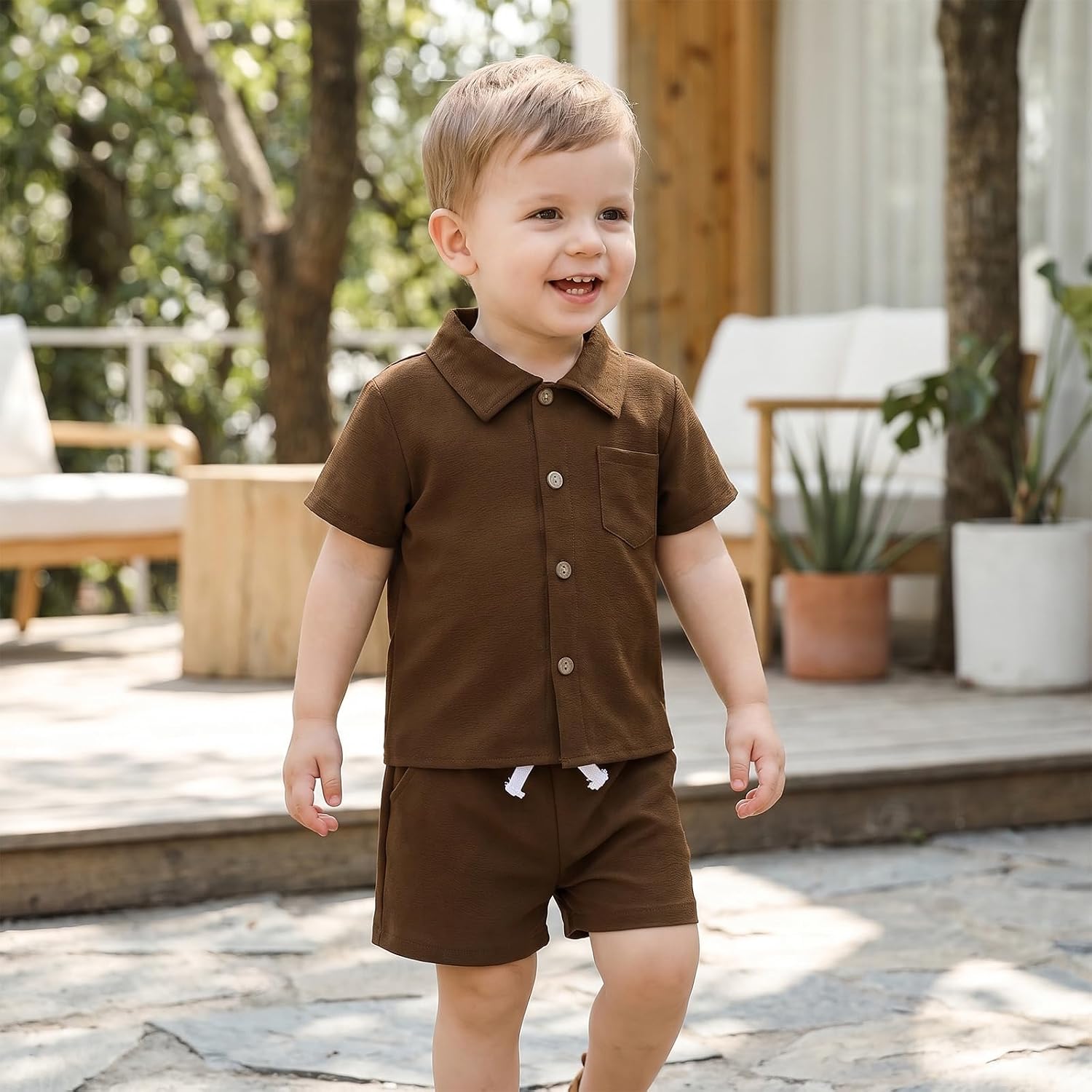 Toddler Baby Boy Clothes Summer Outfits Short Sleeve Button Down Shirt and Shorts Casual 2 Piece Set 1-5 Years