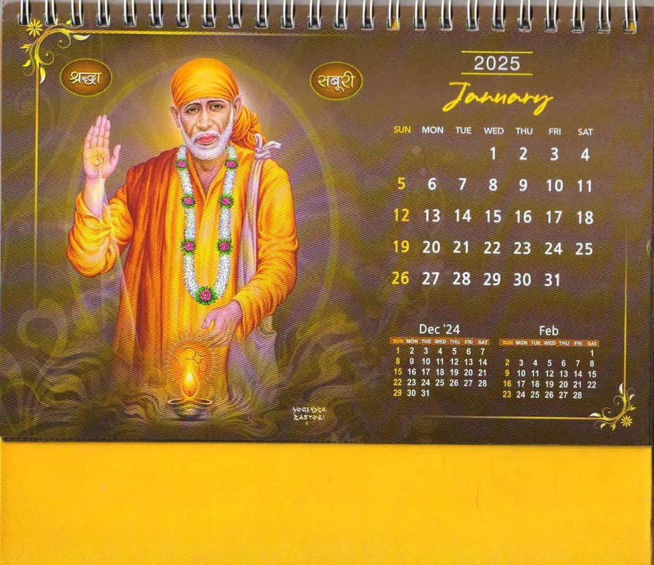 VR Creatives Desk Table Calendar 2025 for Desk/Table Top, office Perfect New Year Gift (Sai baba Calendar)