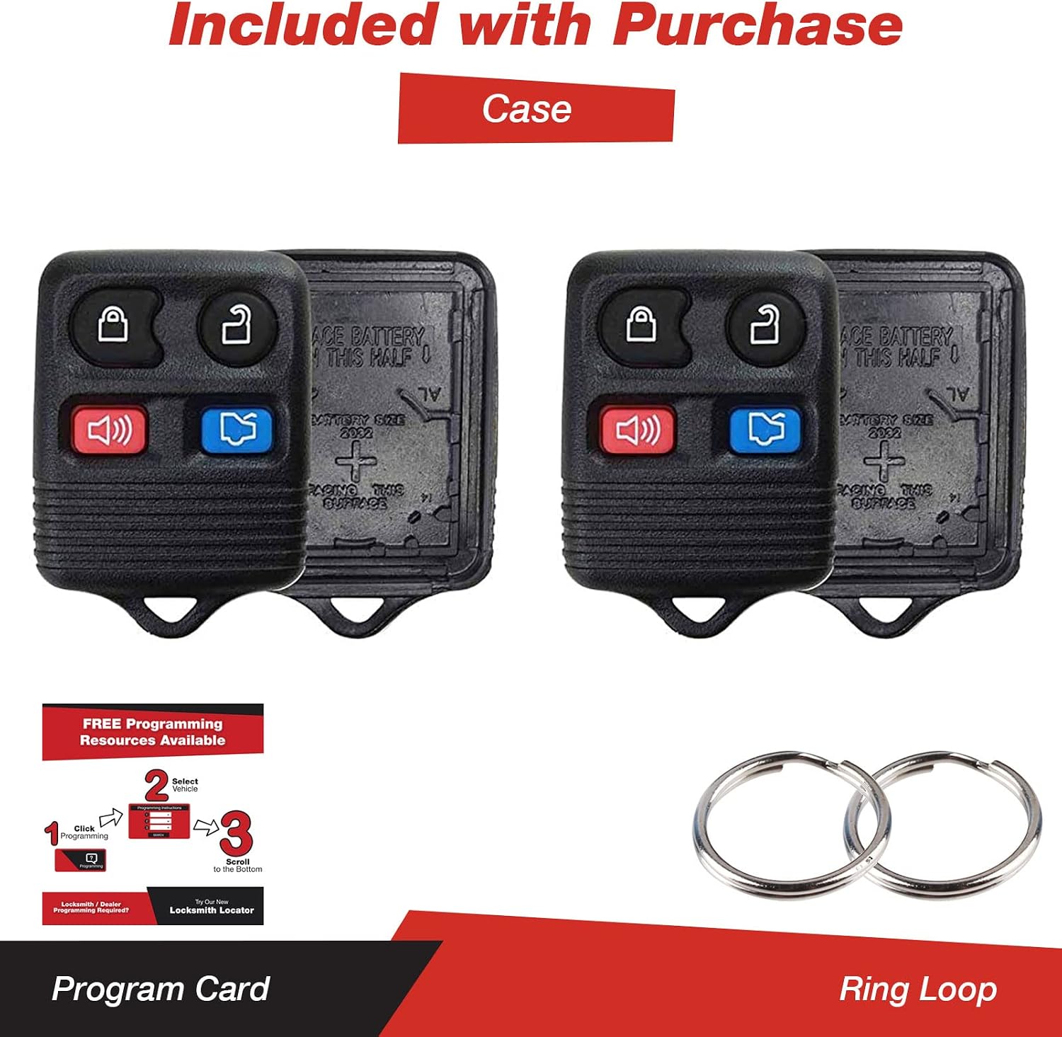 KeylessOption Just The Case Keyless Entry Remote Car Key Fob Shell Replacement - Black (Pack of 2)