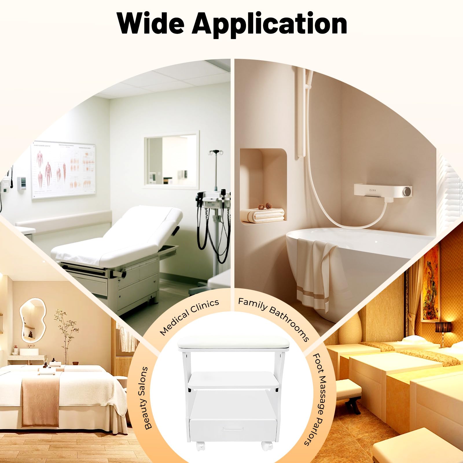 Reposapiés pedicura, manicura pie calma con ruedas, taburete de baño para pies, taburete de maquillaje, taburete de pedicura, ideal para salón de belleza, salón de uñas, color blanco