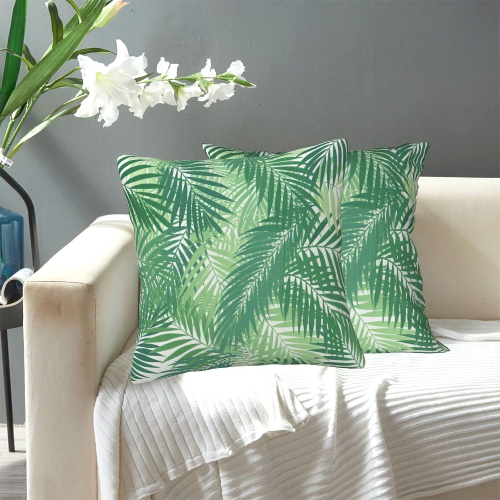 FekiLoot Decorative Throw Pillow Covers Modern Farmhouse Pillowcase Double Sided Cozy Cushion Cover for Sofa Couch Bed 20"X20" Green Palm
