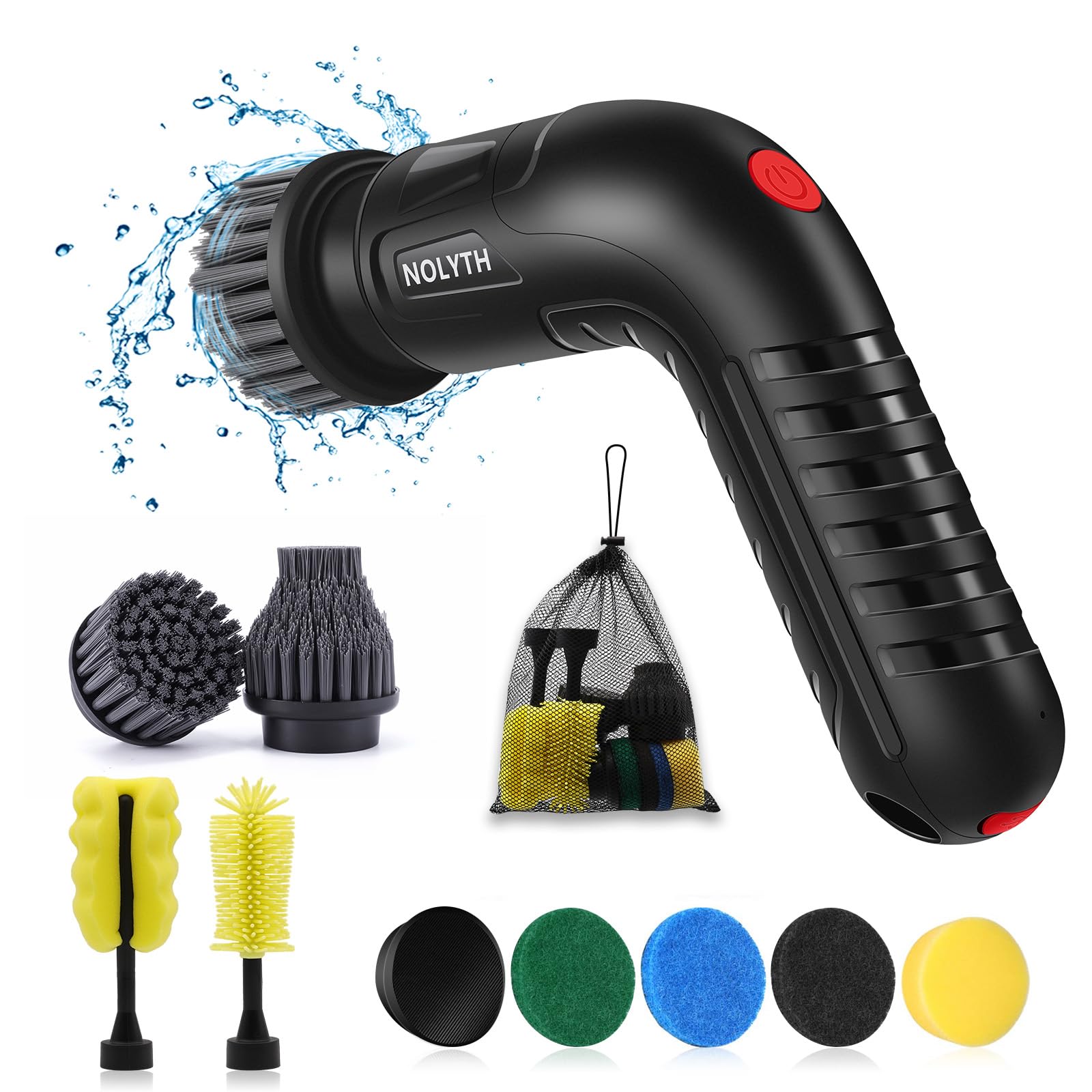 NOLYTH Electric Scrubber for Cleaning Bathroom: Cordless Spin Brush for Shower Tub Tile Floor - 2 Speed 8 Replaceable Heads IPX7 Waterproof 90 Mins