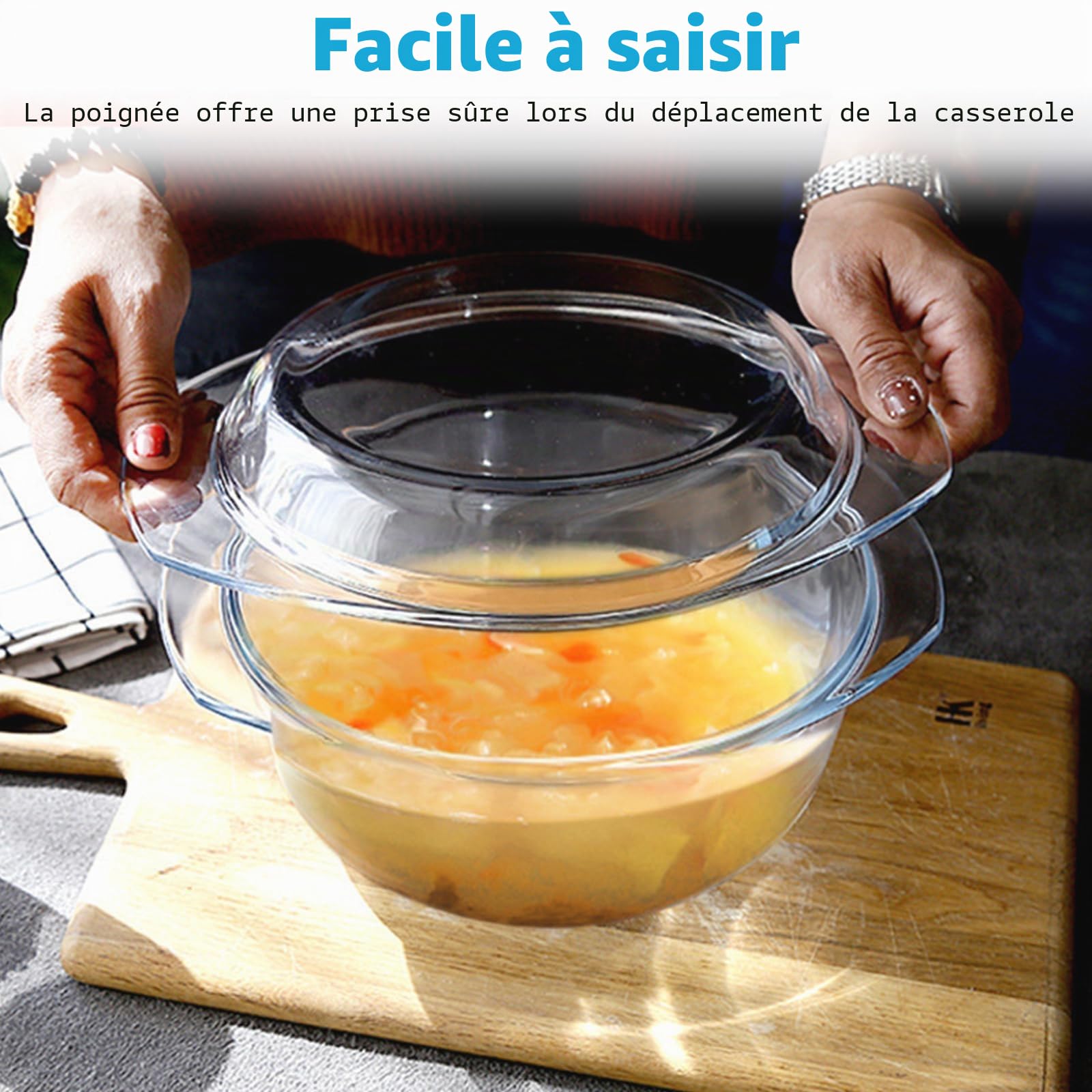 YAYODS Lot de 3 Plats à Four en Verre avec Couvercle - 650/1000/1400ml - Cocotte Ronde en Verre Résistant à la Chaleur pour Micro-ondes, Four et Réfrigérateur - Plat de Cuisson Transparent avec Poigné