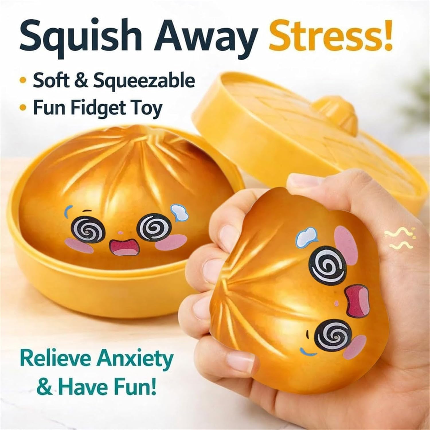 Glitter Dumpling Squeeze Ornament, Novelty Stress Ball in Box, Anxiety Relief Squishy Set for Adults, Squeeze Decompression Toy Unique Gifts for Office Desk Decor (Blue)