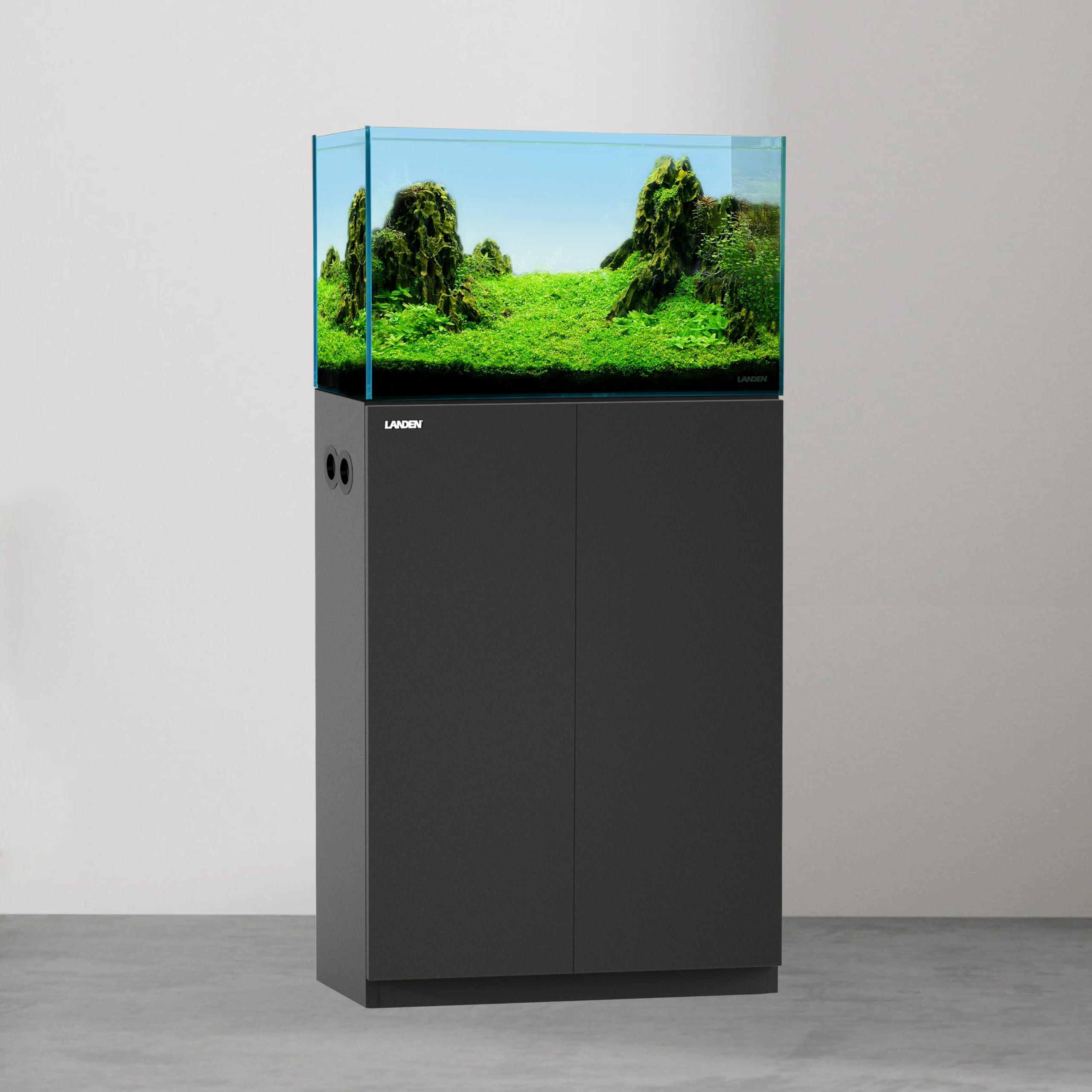 Support en bois pour aquarium poissons et reptiles LANDEN meuble noir mat