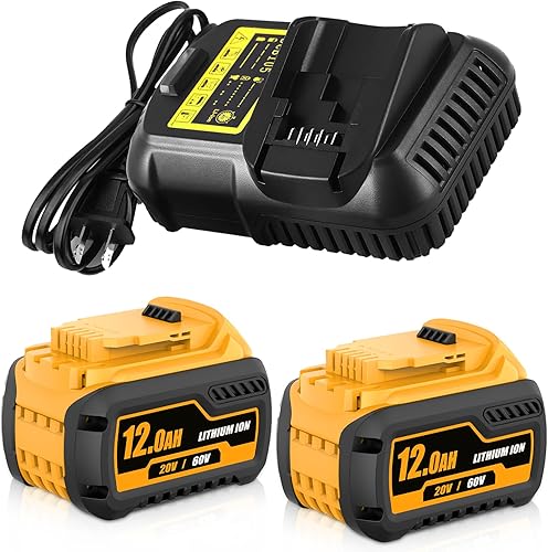 Paquete de 2 baterías de alta capacidad de 12000 mAh y cargador DCB105 de repuesto para batería de iones de litio Dewalt 20V/60V MAX compatible con