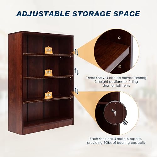 Miniatura 5 de Farini Estantería de cerezo para dormitorio, 4 estantes, estantería de oficina, 48 pulgadas de alto, moderna estantería de madera para sala de