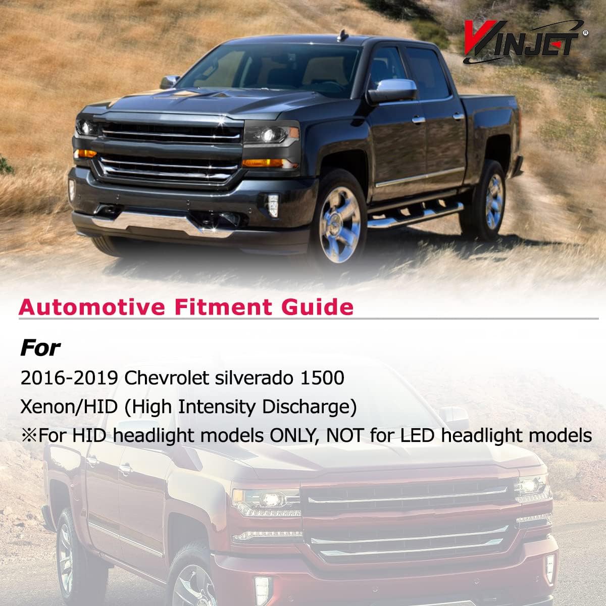 Winjet Headlights Assembly for 2016 2017 2018 2019 Chevrolet silverado 1500, Headlights Replacements with High Low Beam, DRL, Amber Reflector LED Headlamps, Driver Side (Black)
